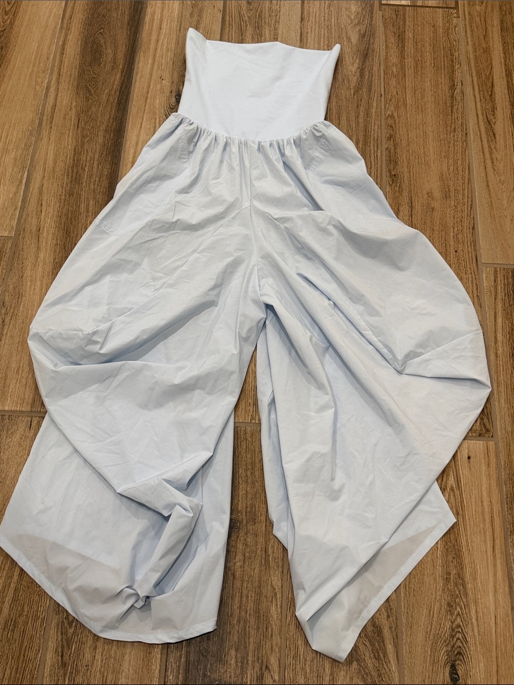 Free People Pale Blue Strapless Wide-Leg Jumpsuit